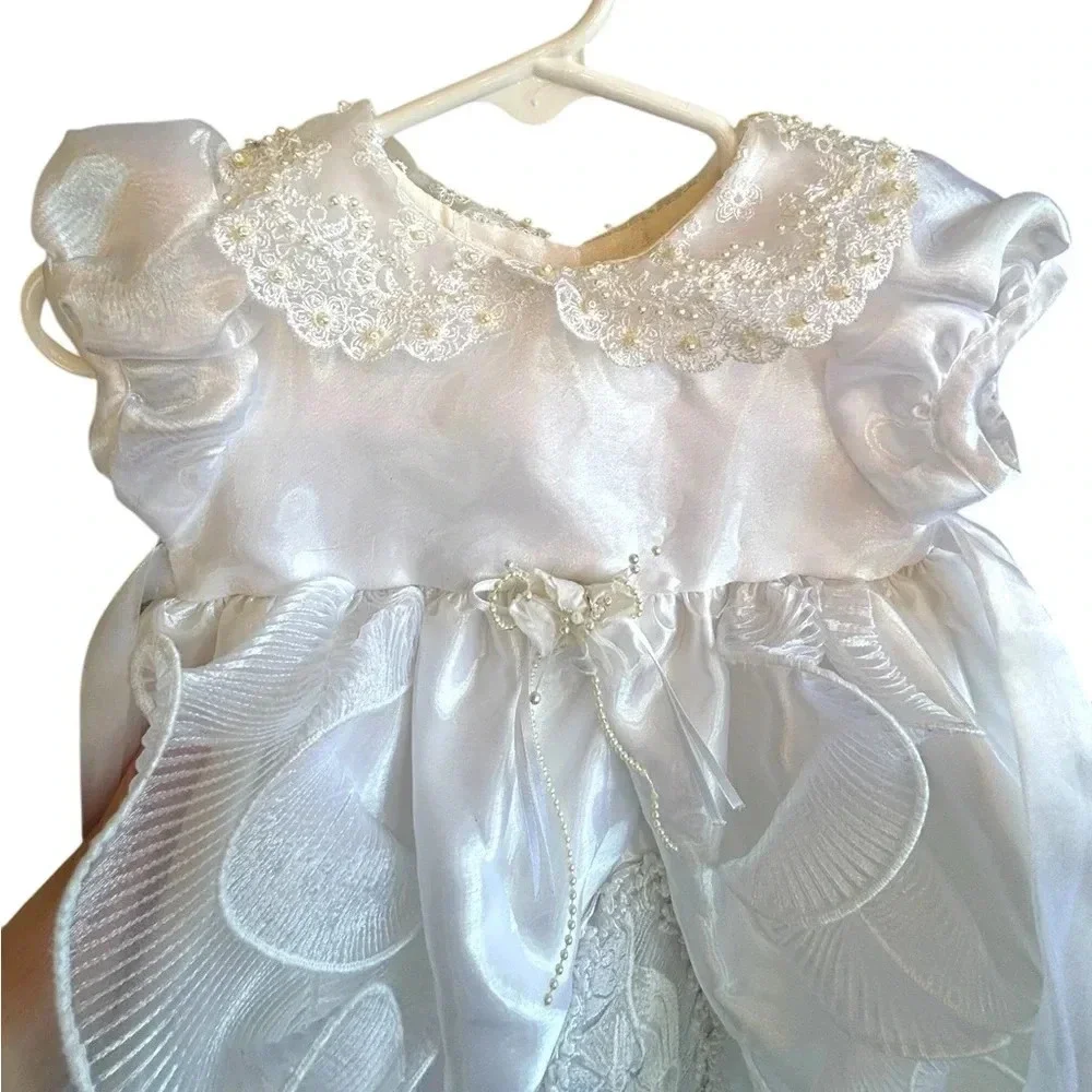 Baby 0-3 mo Alegria baptism gown w embroidered Mary. Like new cndtn.